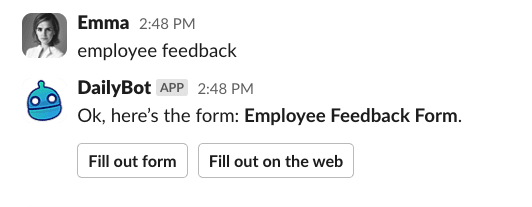 Starting a form in Dailybot chat