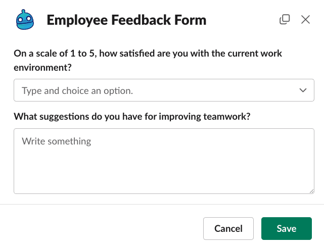 Answering a form via chat in Dailybot