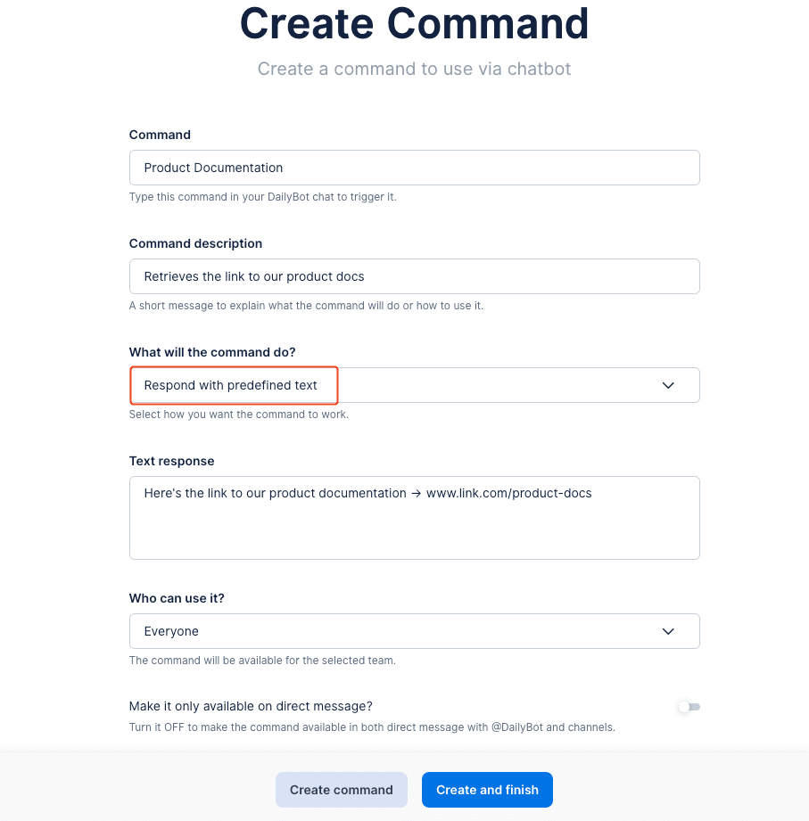 Configuring predefined text response